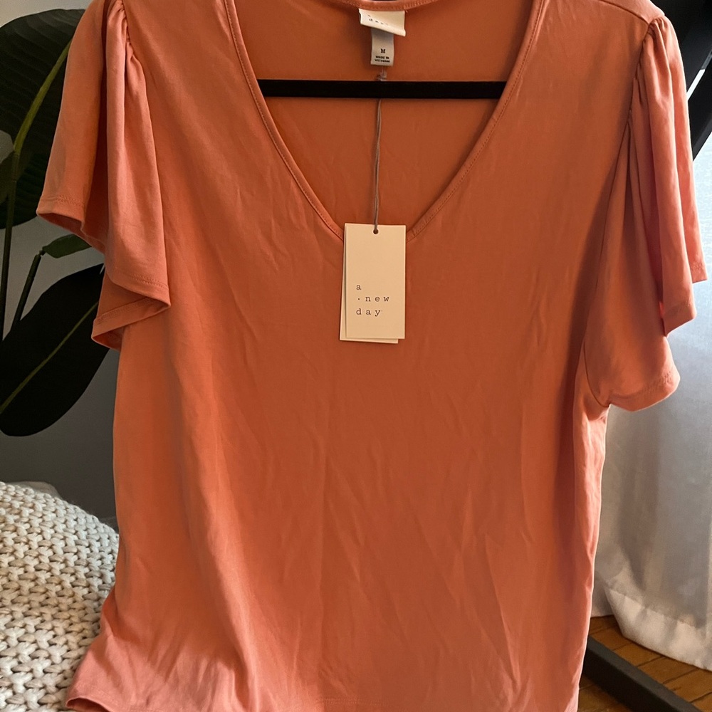 🏷️5/$30 A New Day Women's Orange V-Neck Top Med NWT